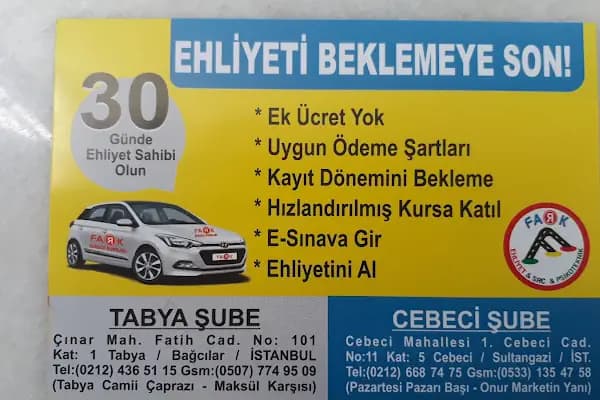 TABYA FARK SÜRÜCÜ KURSU - Sürücü Eğitim Kursu - İstanbul Bağcılar