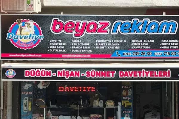 Beyaz Reklam Matbaa, Davetiye, Dijital Baskı, Promosyon, Tişört Baskı, Kupa Baskı, Lazer Markalama, Uv baskı - Reklam Ajansı - Balıkesir Karesi