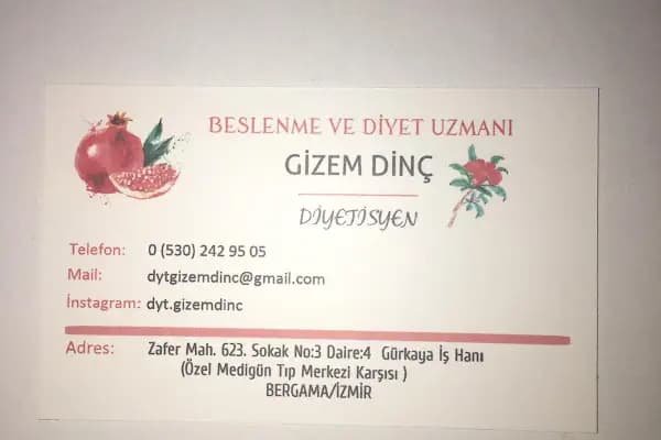 Uzman Diyetisyen Gizem Dinç,Beslenme ve Diyet Danışmanlık Merkezi - Beslenme Uzmanı - İzmir Aliağa